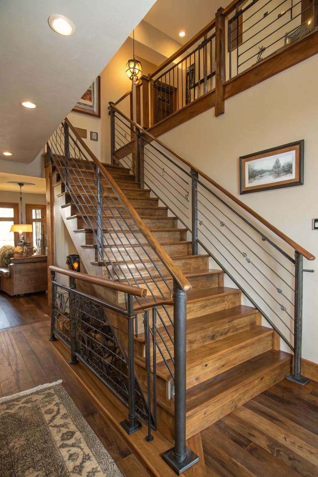Warmth meets modernity in this staircase that blends steel and wood.