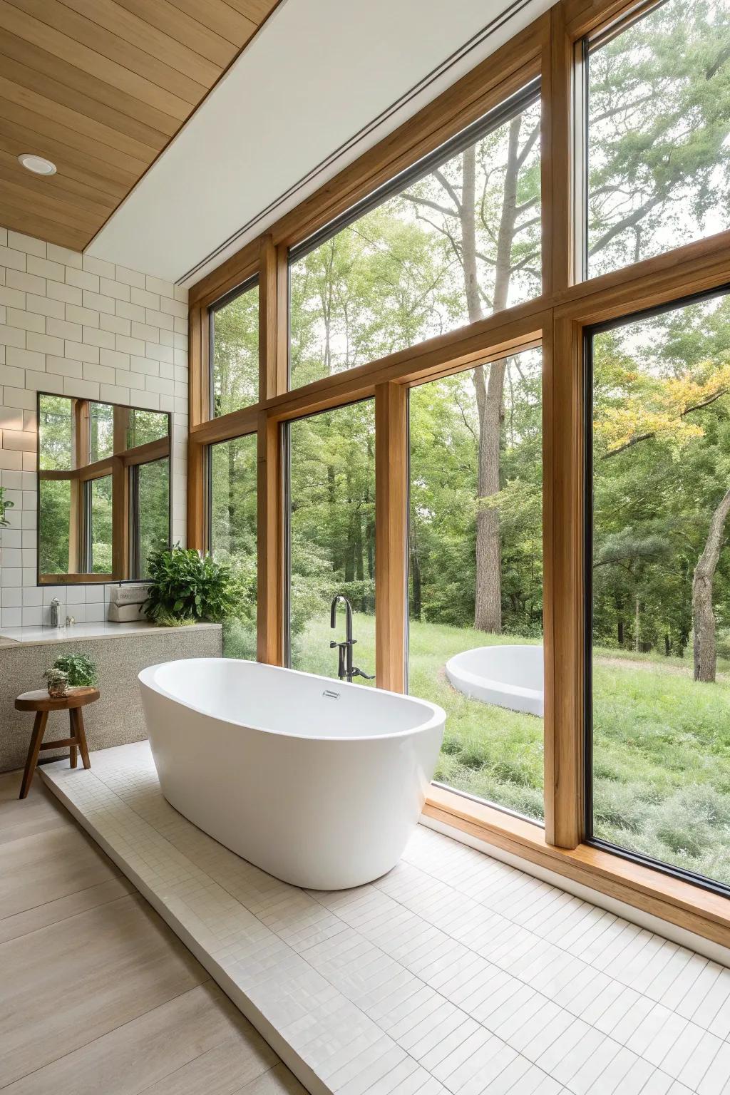 This freestanding tub creates a sculptural centerpiece in the bathroom.