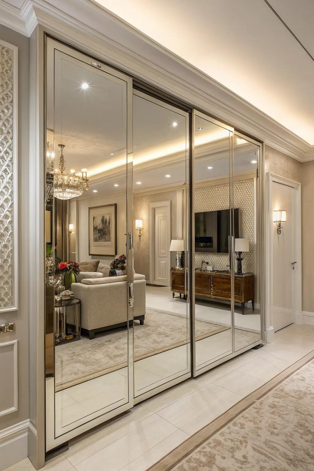 Realize a modern aesthetic with unframed mirrored doors.