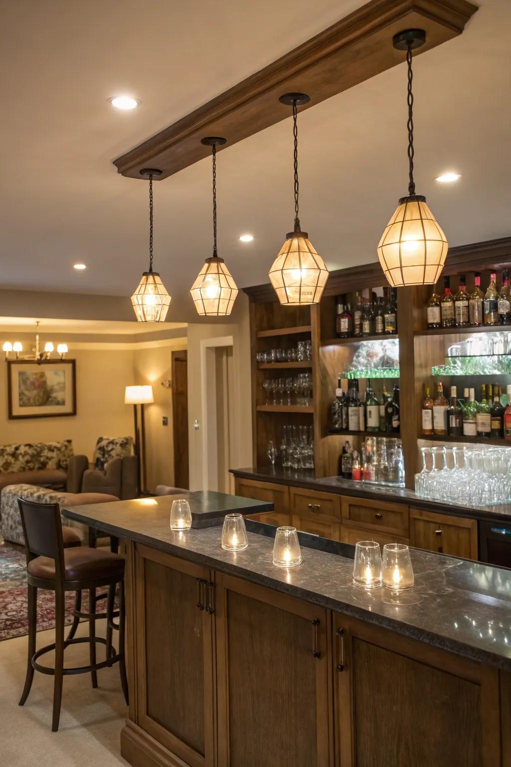Calculated lighting enhances the environment of this contemporary bar.