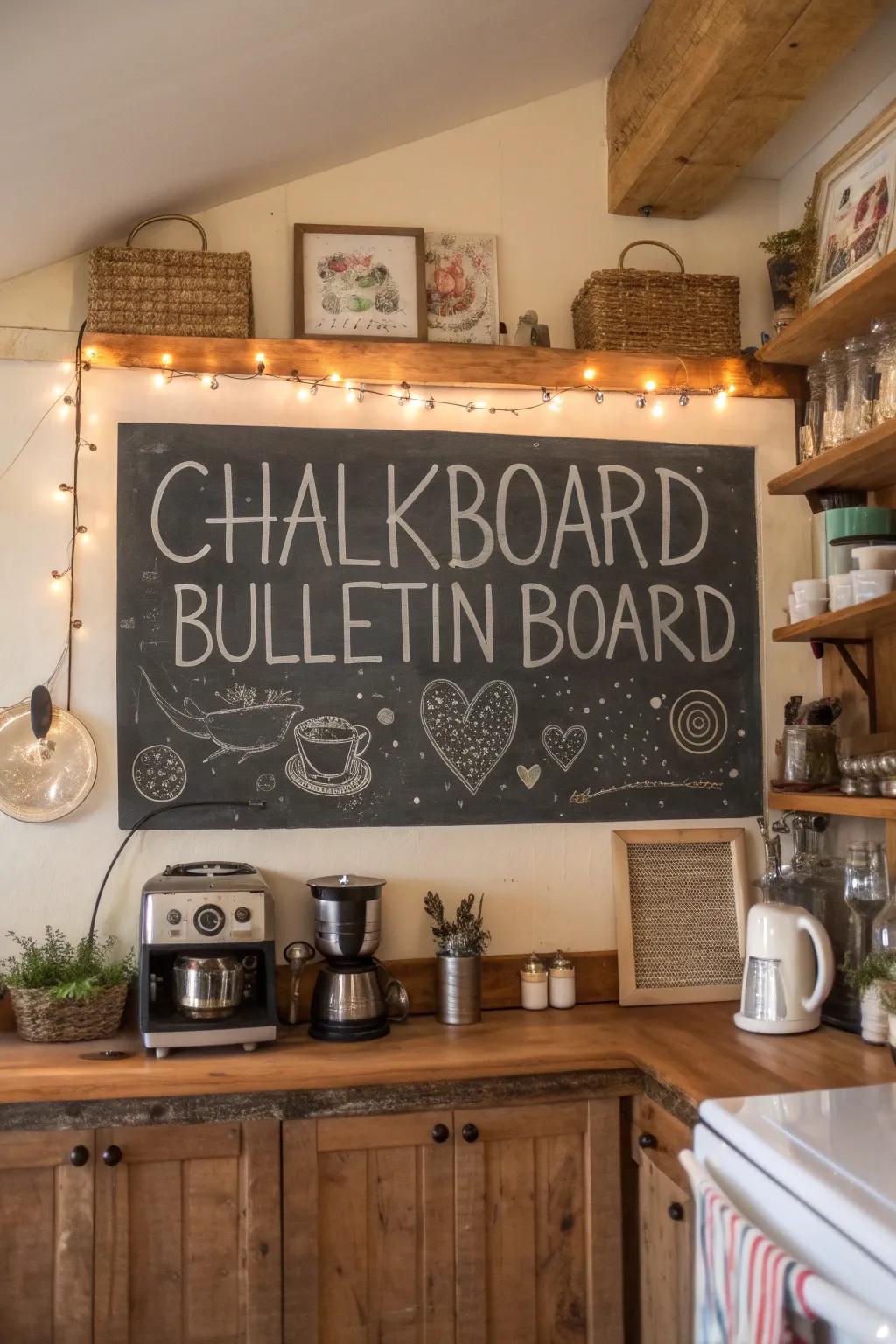 Chalkboard bulletin boards enhance the appeal and functionality of kitchens.