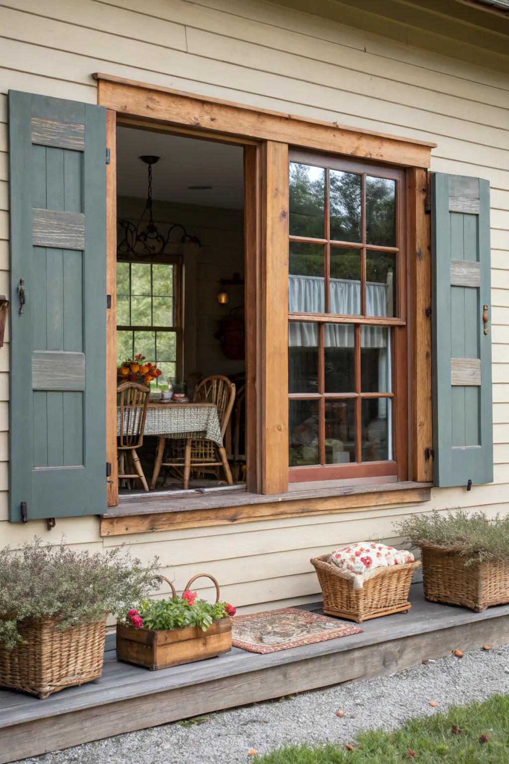 Mixed material window trim adding warmth to the space.