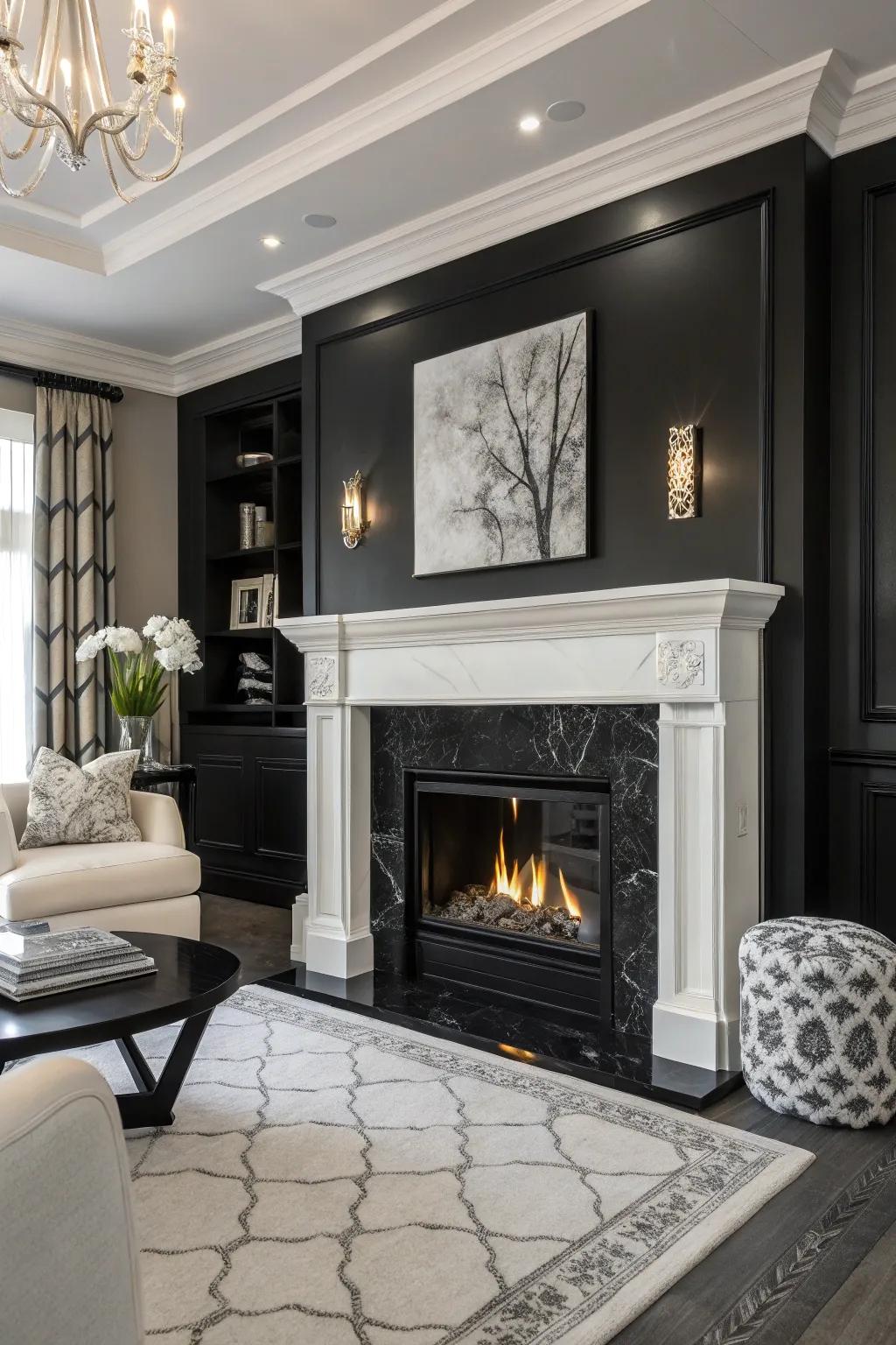 A chic monochrome gas fireplace adding elegance to any room.