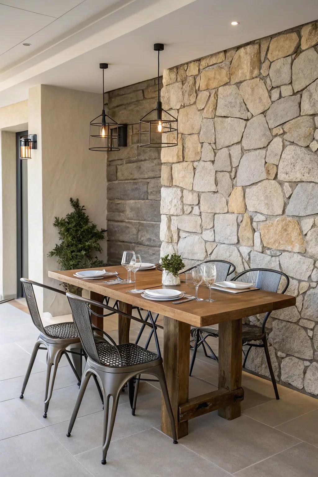 An agreeable blend of materials adds individuality to this dining location.