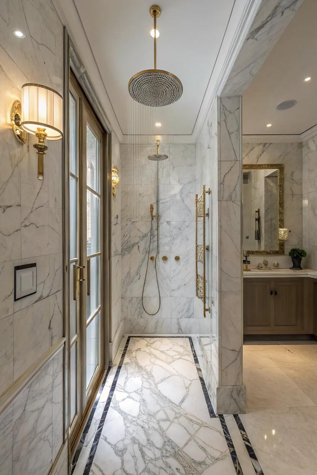 A lavish marble shower radiates sophistication and elegance.