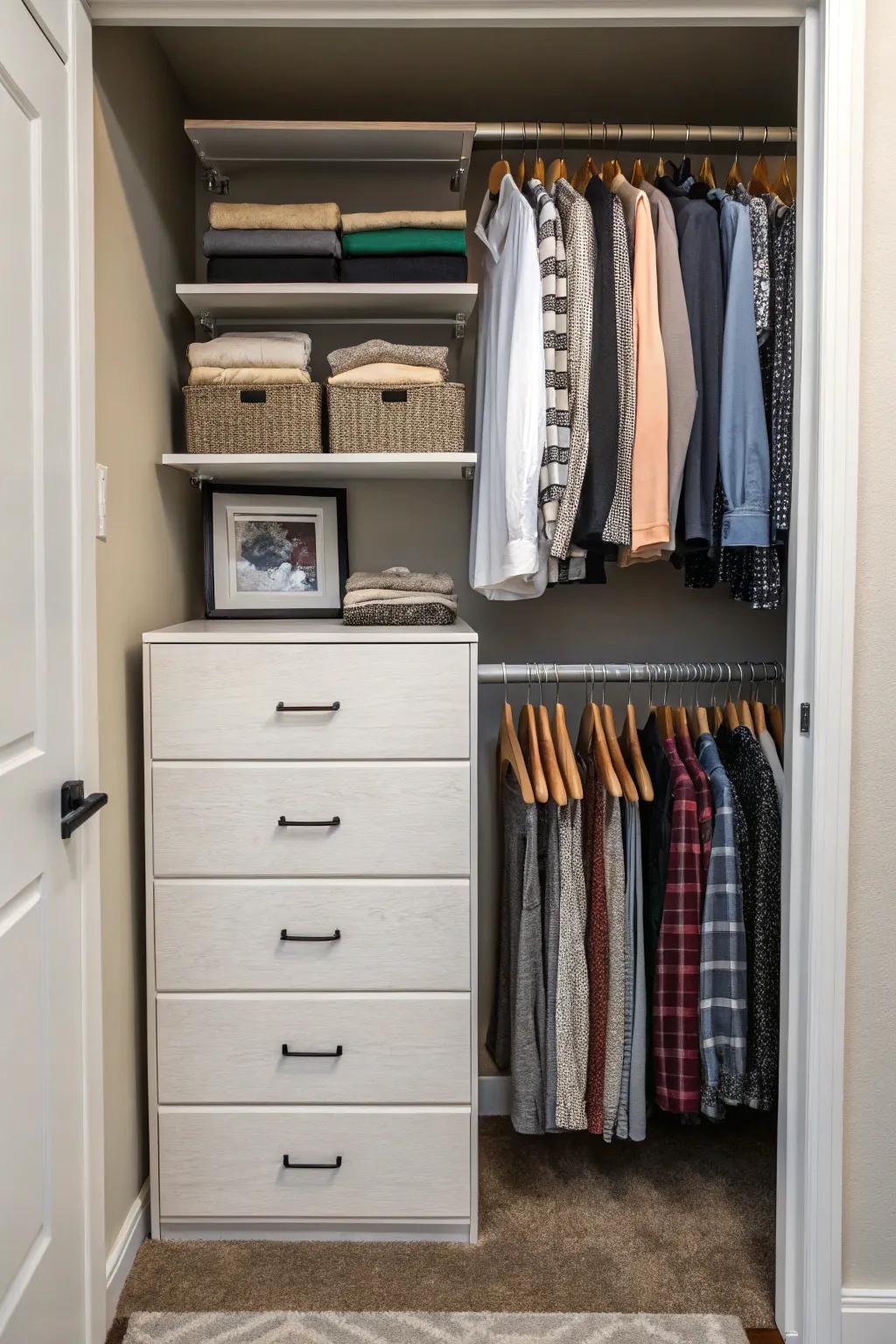 A dresser provides storage while maintaining a stylish design.