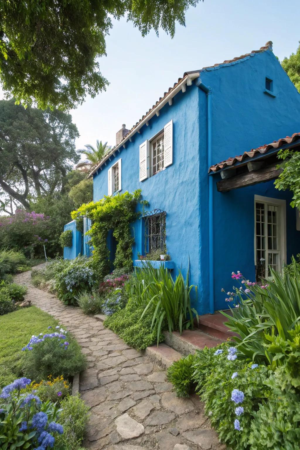 Stucco house in revitalizing coastal blue.