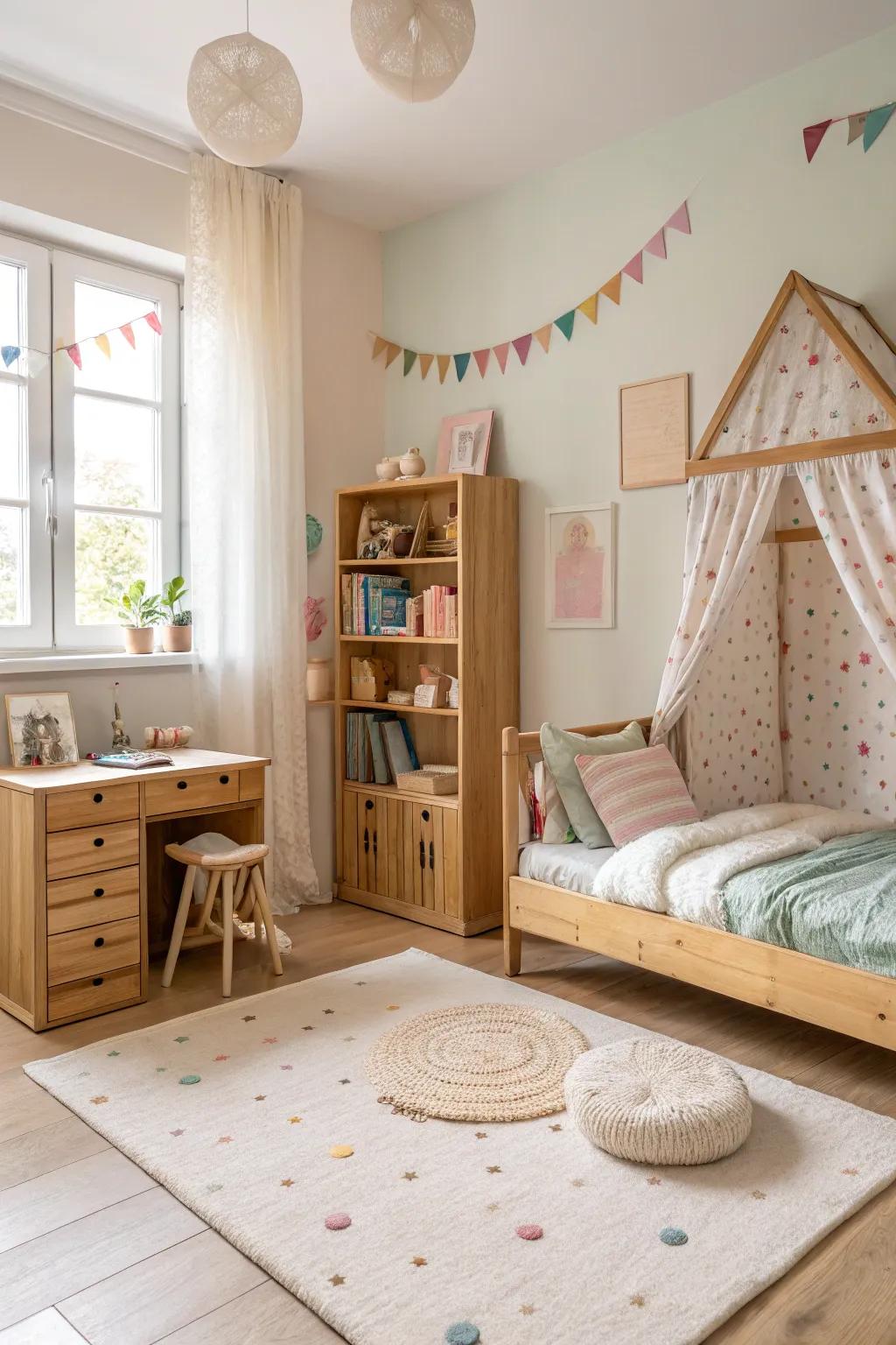 Natural materials set a calm and welcoming atmosphere.