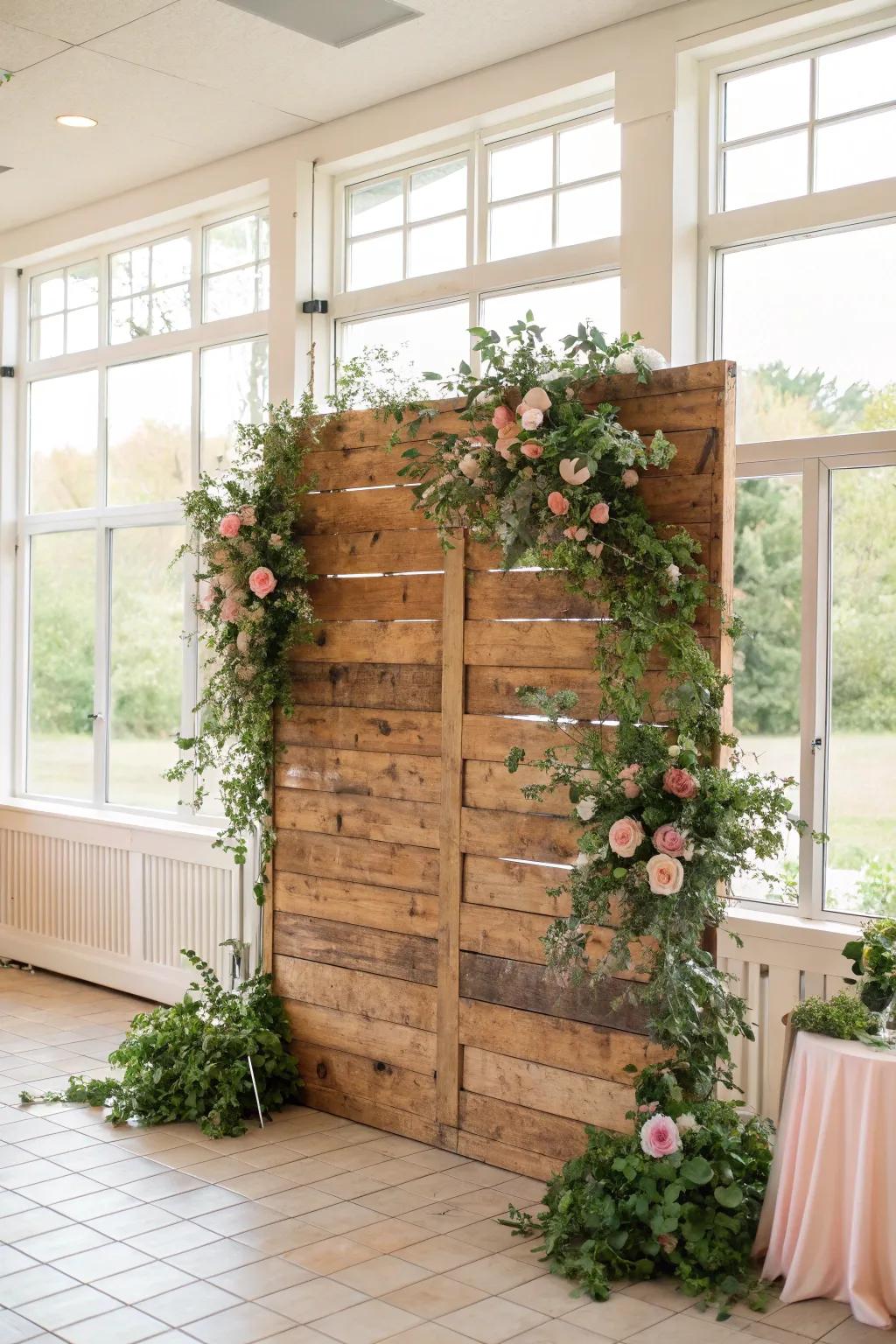 Welcome the essence of nature indoors with a backdrop of rustic timber.