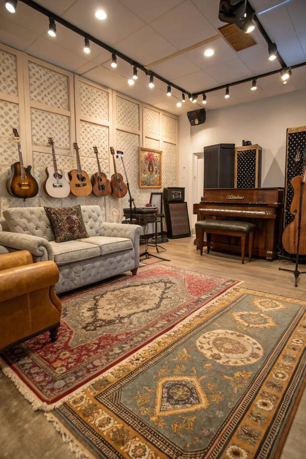 Rugs create acoustic enhancements and bring style to your area.