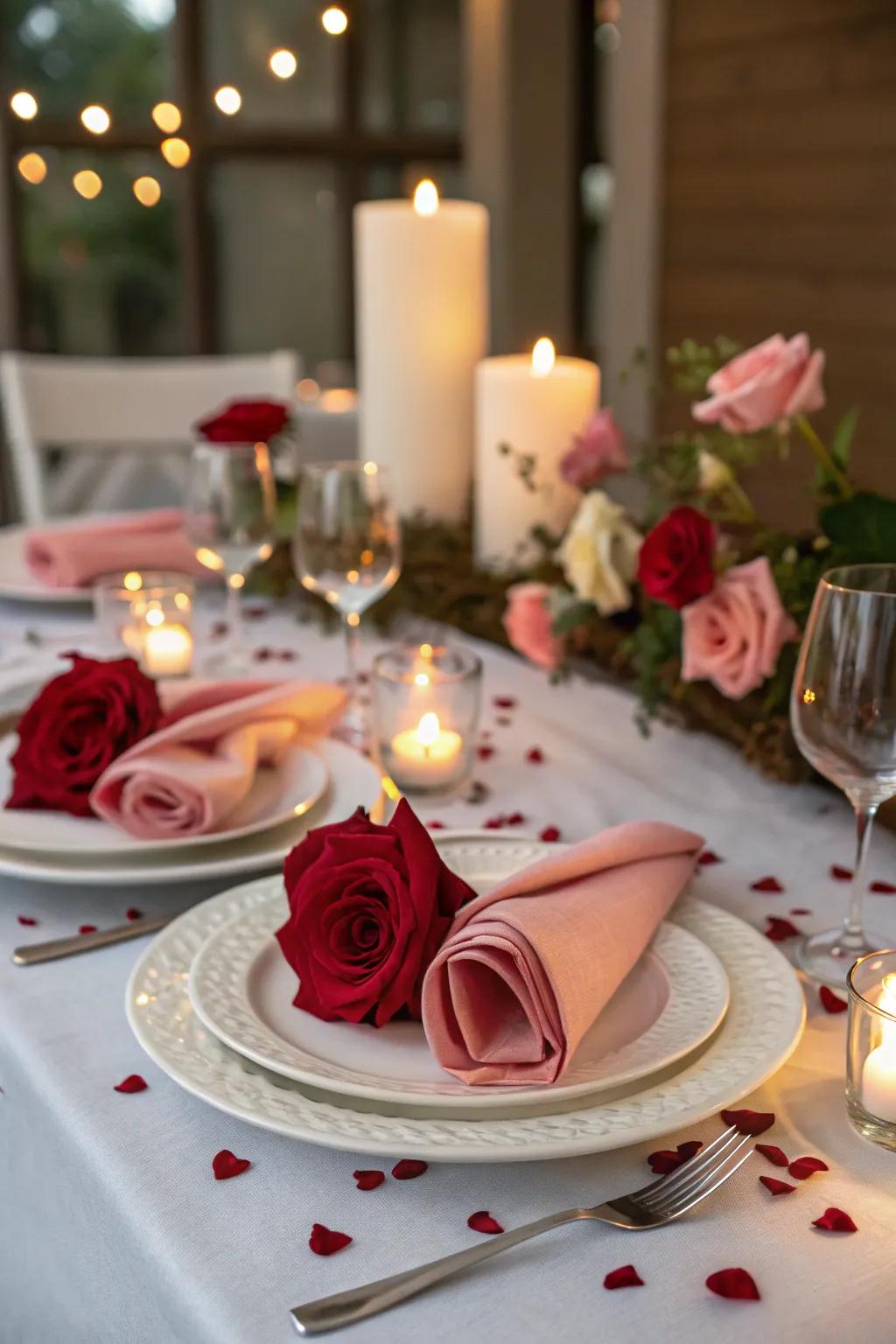 Rose Fold napkins enhance any dining event with a dash of sentiment.