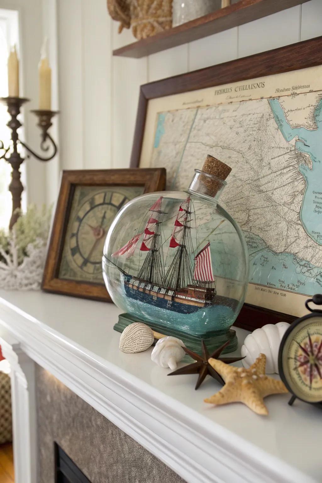 This vessel inside glass is an enduring item of seafaring decor.