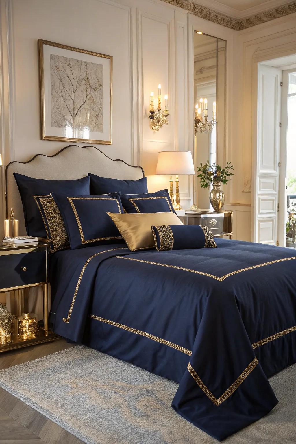 Elevate your bedding with gold accents for a touch of glamour.