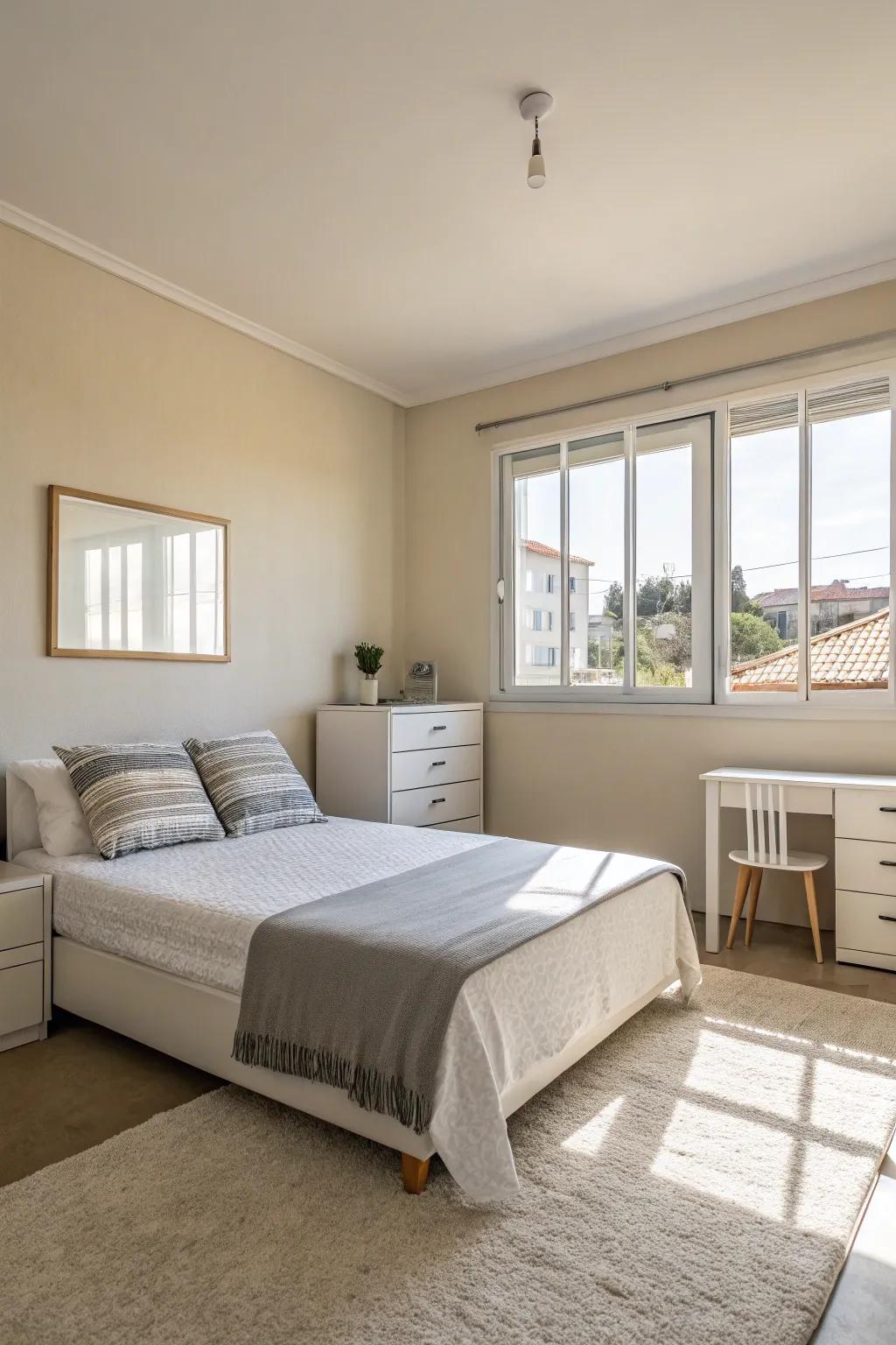 Minimalist furniture enhances a clean and simple look.