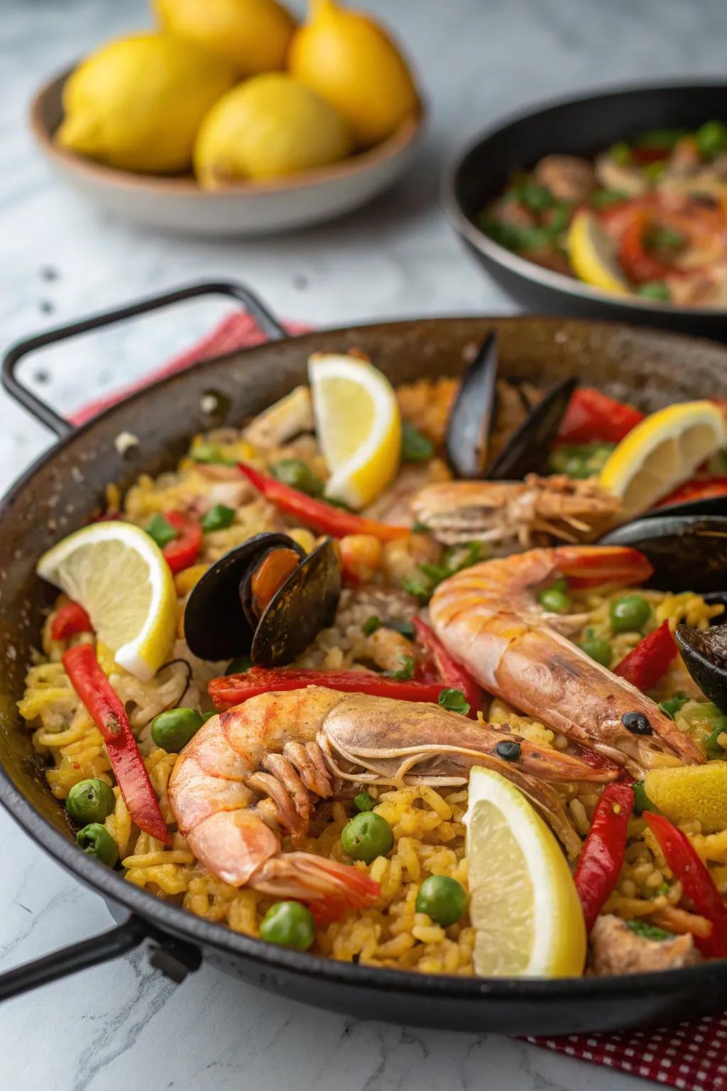A vibrant coastal seafood fiesta, ideal for a celebratory New Year's gathering.
