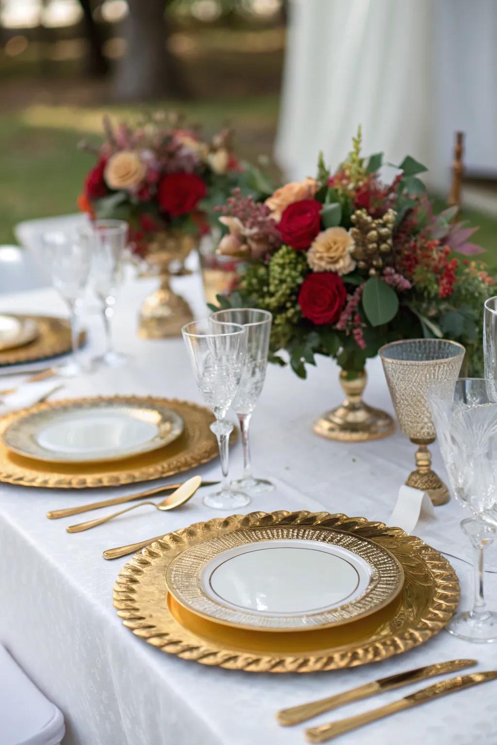 A sophisticated New Year's Eve table design featuring metallic touches.