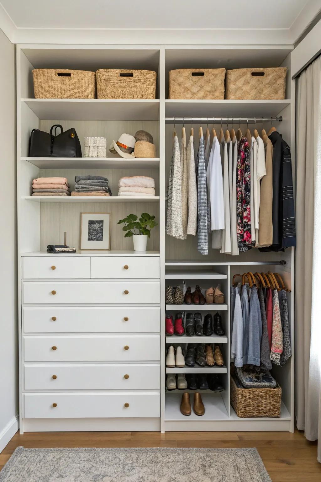 Open closet featuring a functional built-in dresser