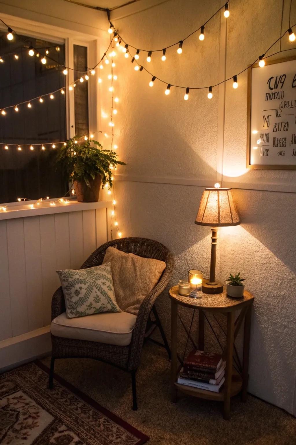An alcove bathed in soothing illumination, ideal for unwinding.