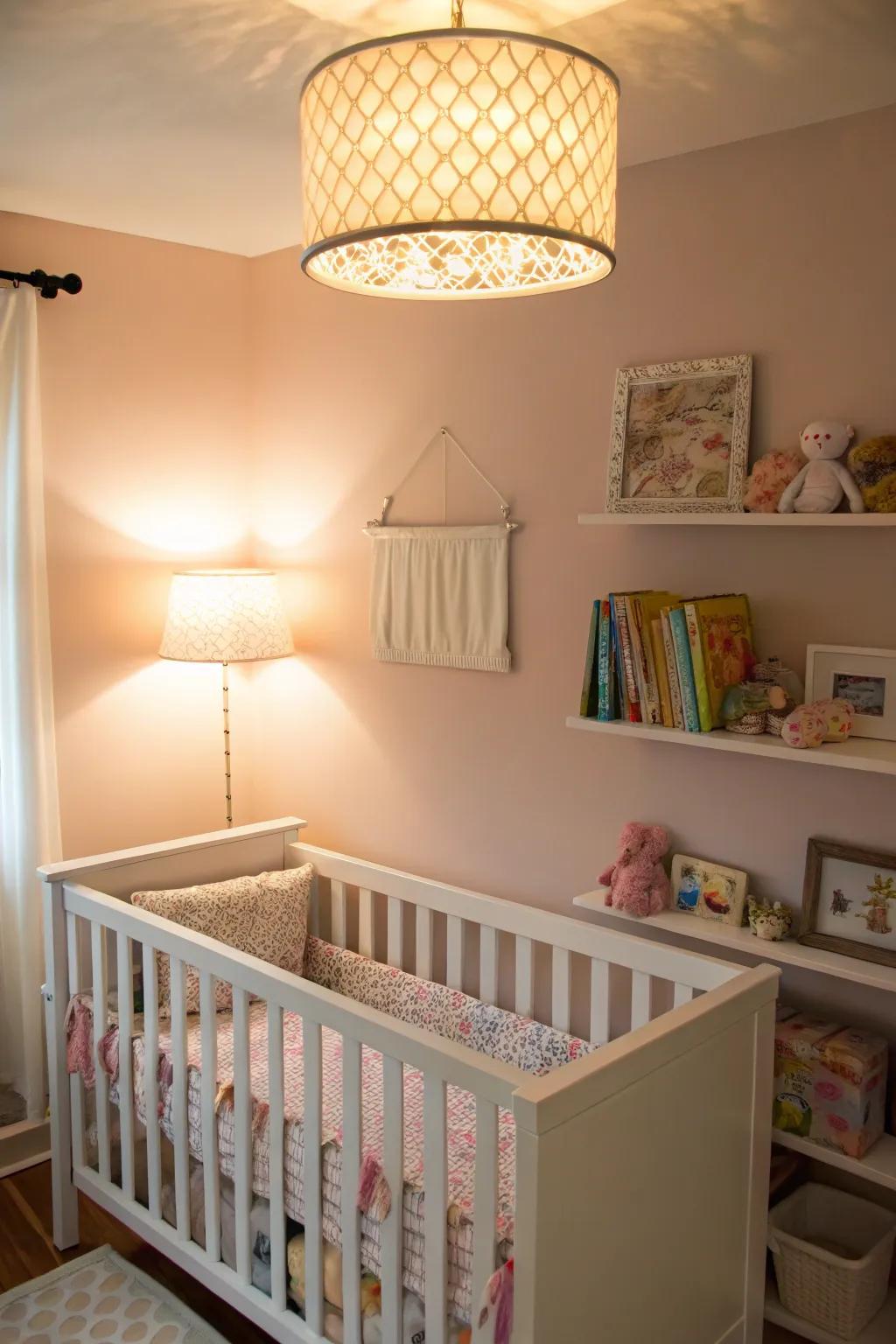 Soft illumination begets a tranquil setting for both infant and caregivers.