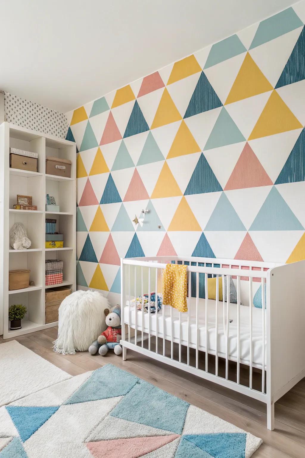 Geometric shapes add a modern touch to nursery design.