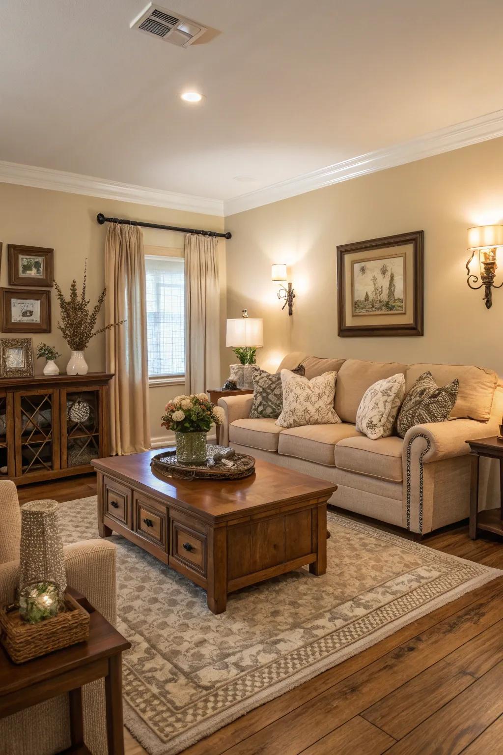 Earthy colors harmonize beautifully with radiant oak floors.