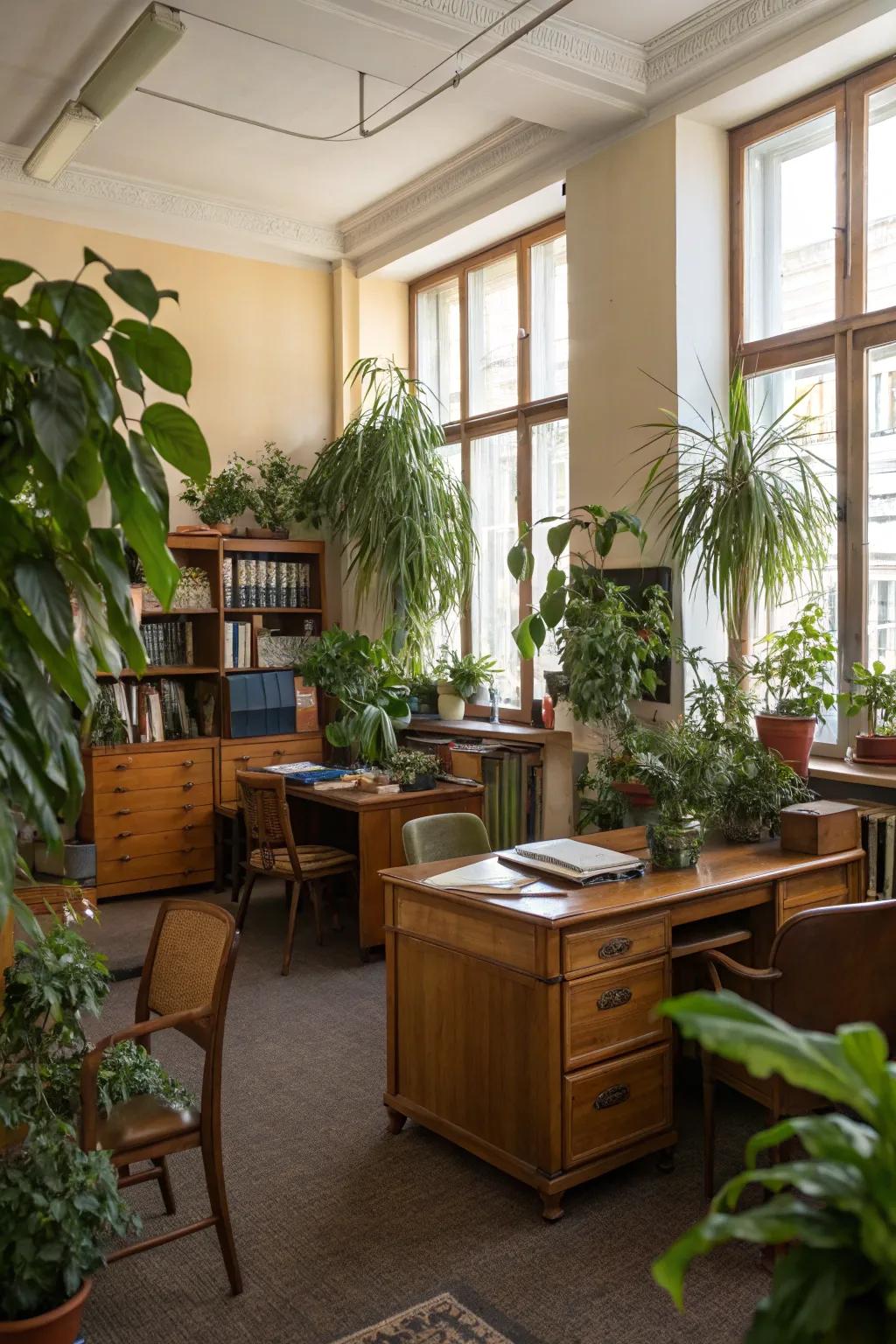 Greenery brings a peaceful and lively touch to offices.
