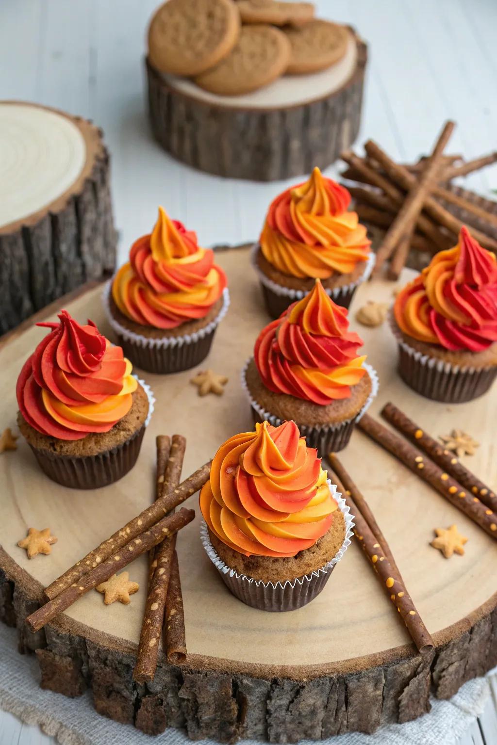 Campfire cupcakes, infusing the indoor setting with the cozy allure of the outdoors.