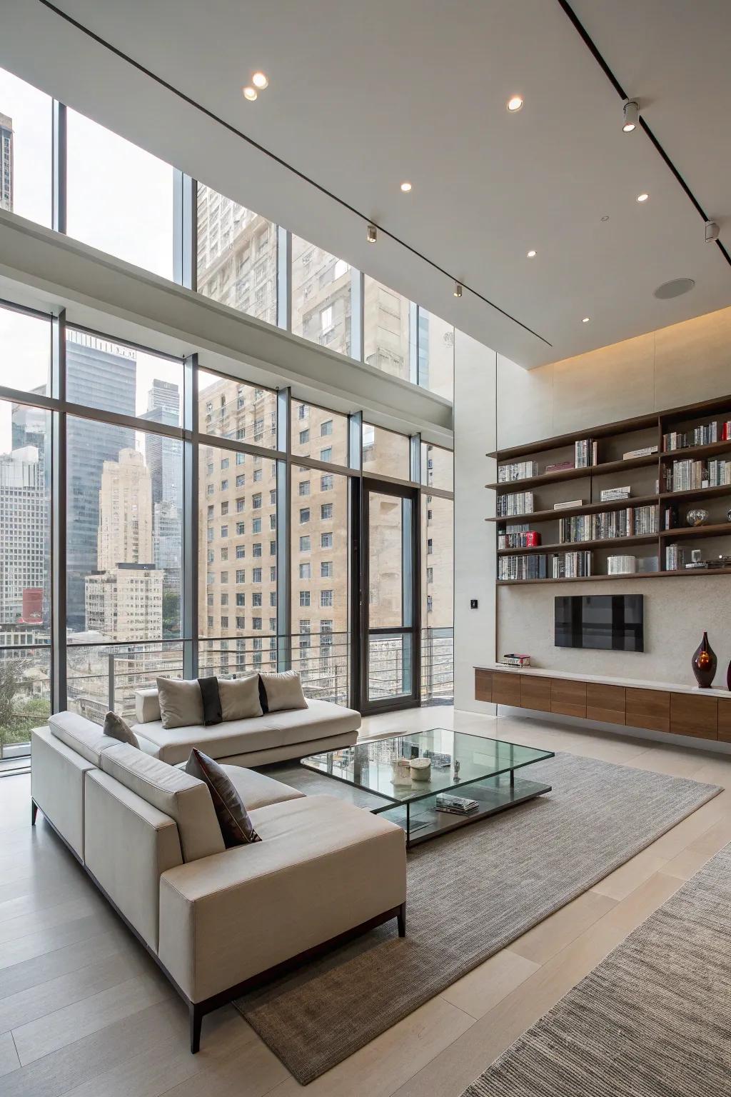 Elegant and practical modern furniture enhancing an open floor plan.