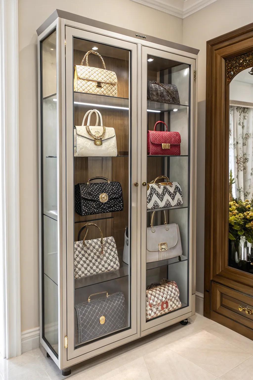 A handbag cabinet can elevate your closet's appeal while sheltering bags.