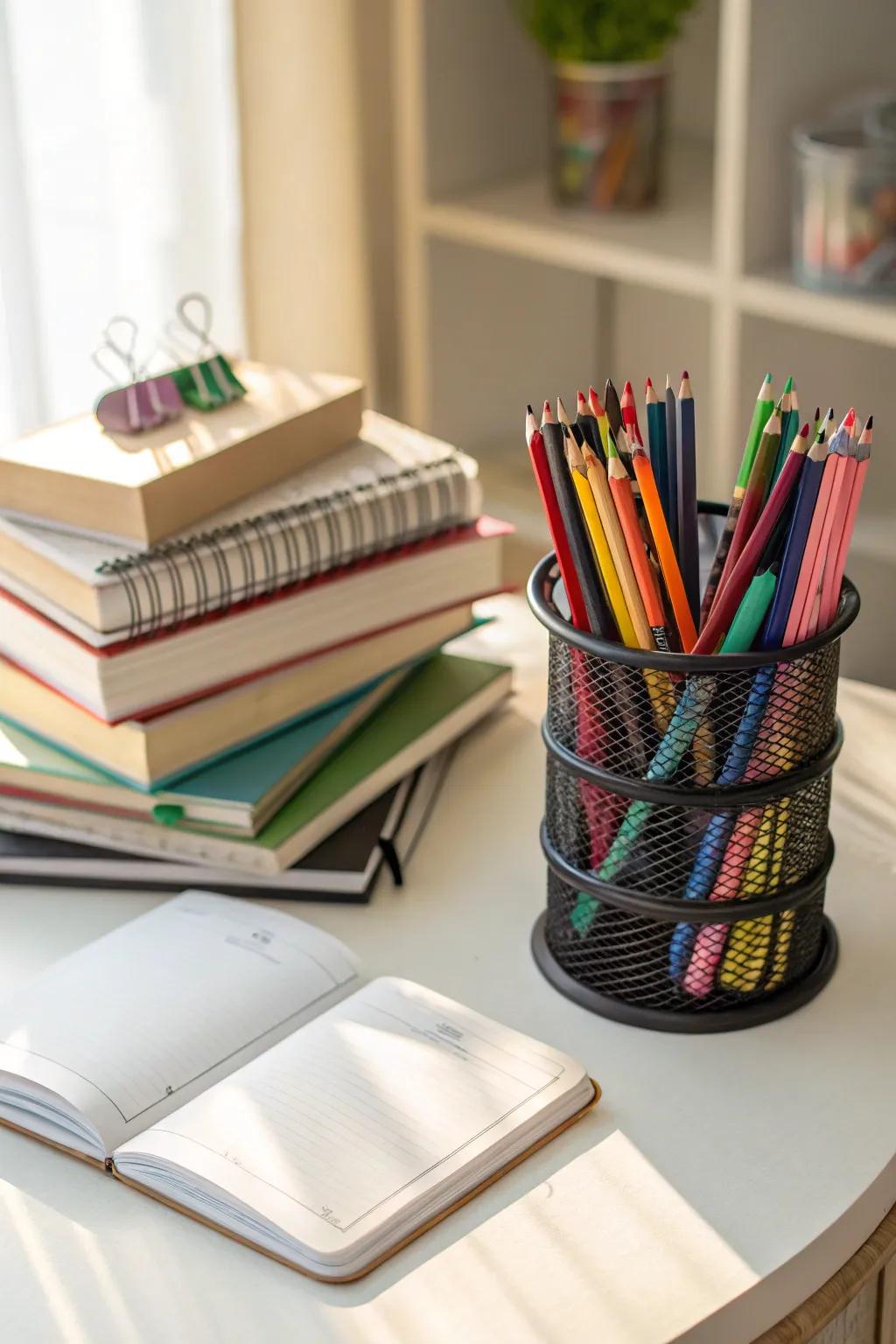 A spinning caddy provides effortless access to frequently used items.