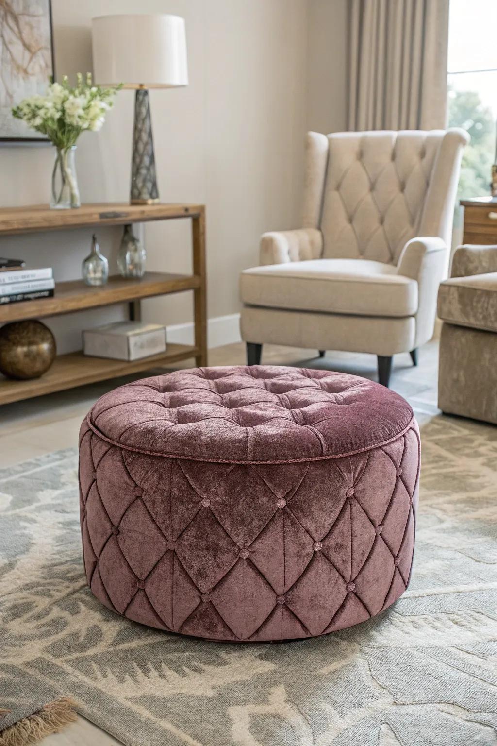 A velvet ottoman that commands attention as a stunning accent piece.