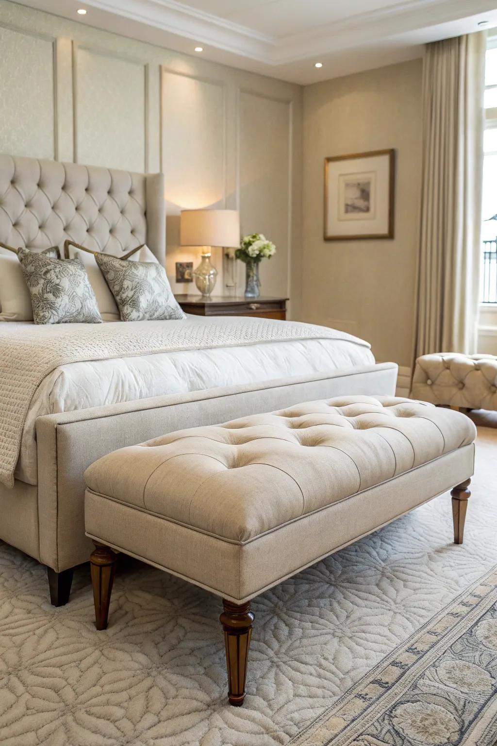 A soft ottoman enriching the room experience