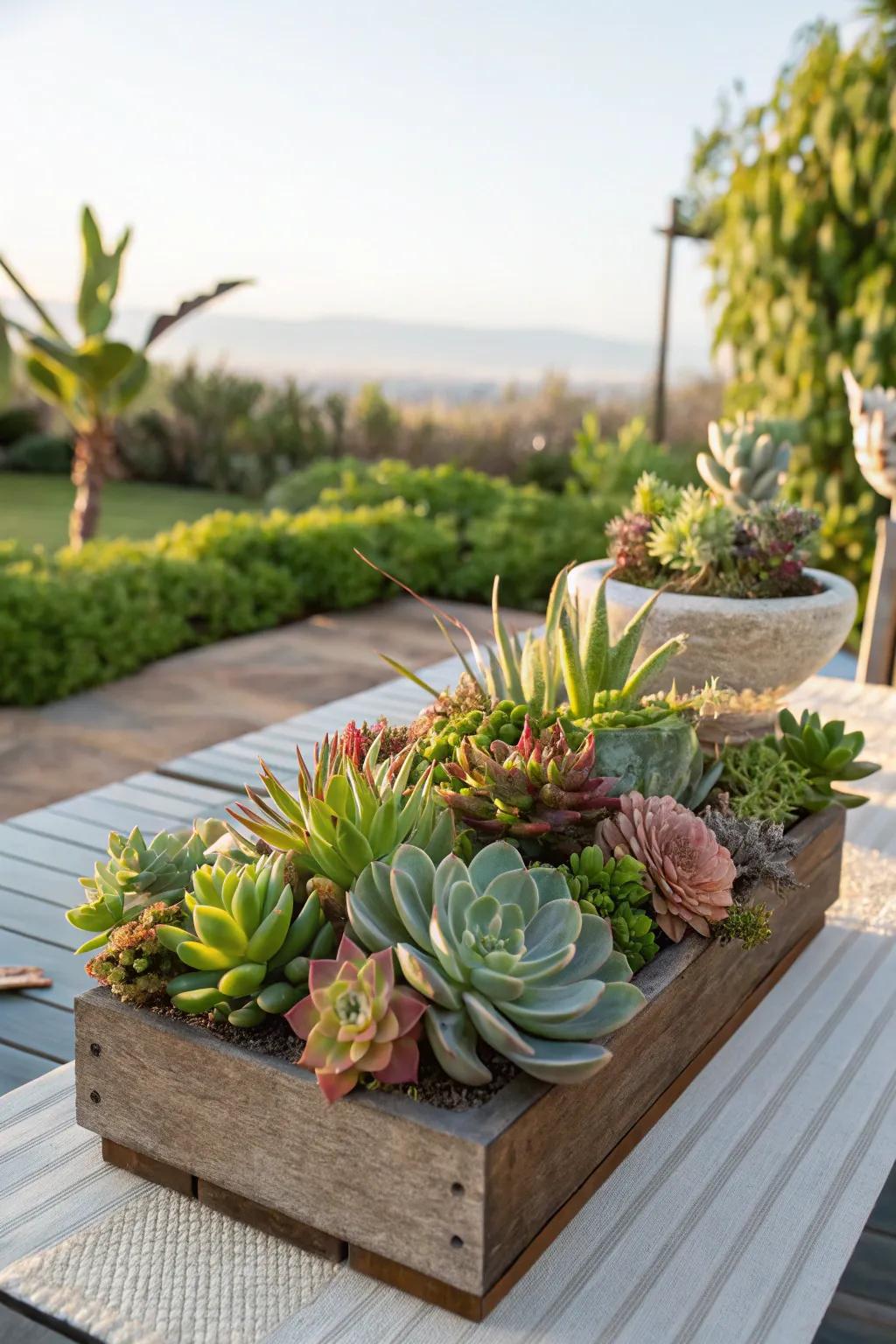 Cacti provide a contemporary and easy-care centerpiece option.