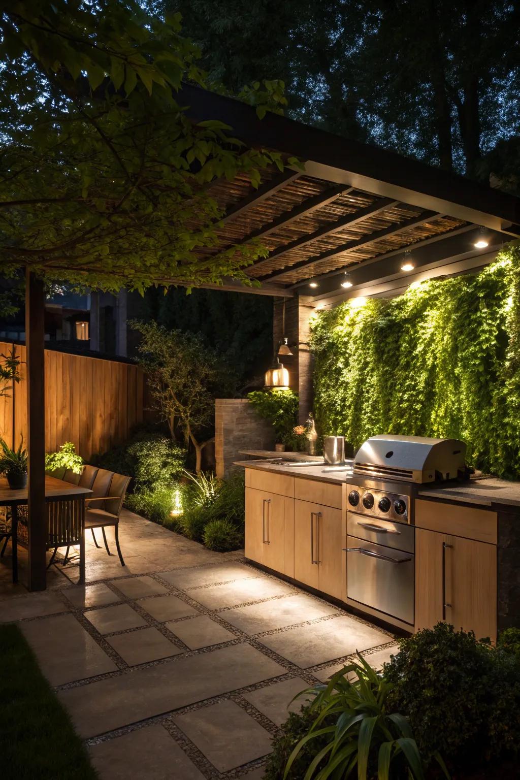 Spotlights can beautifully highlight the natural elements around your kitchen.