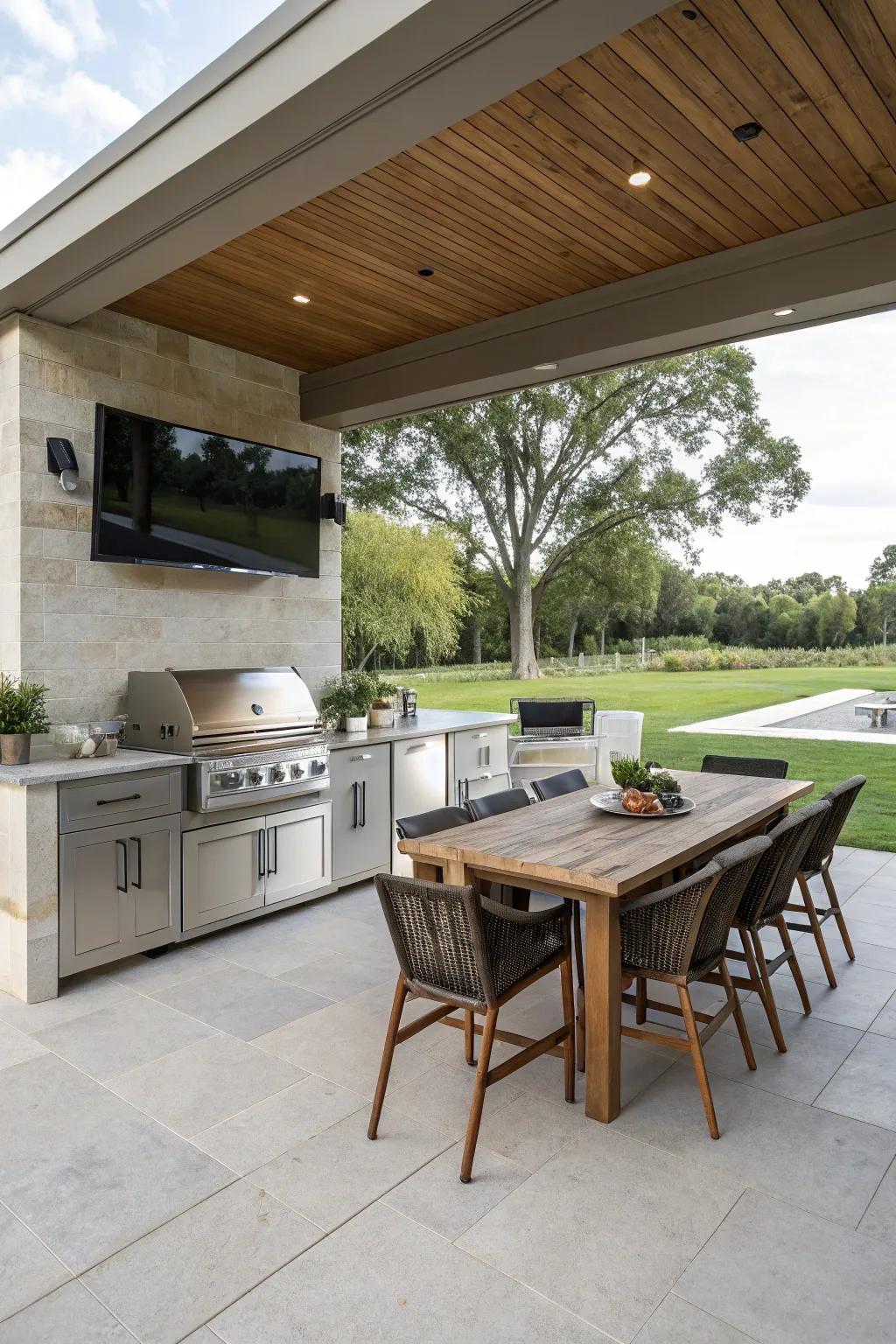A rotating TV set up allows for many viewing points, making your outdoor entertainment even better.