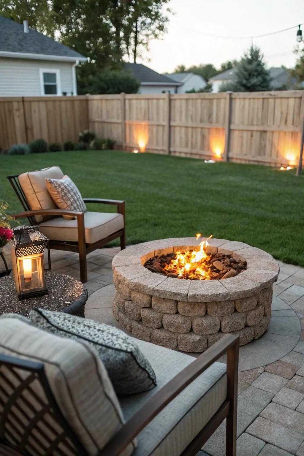 Get cozy around the fire pit for comfortable twilight moments under the stars.