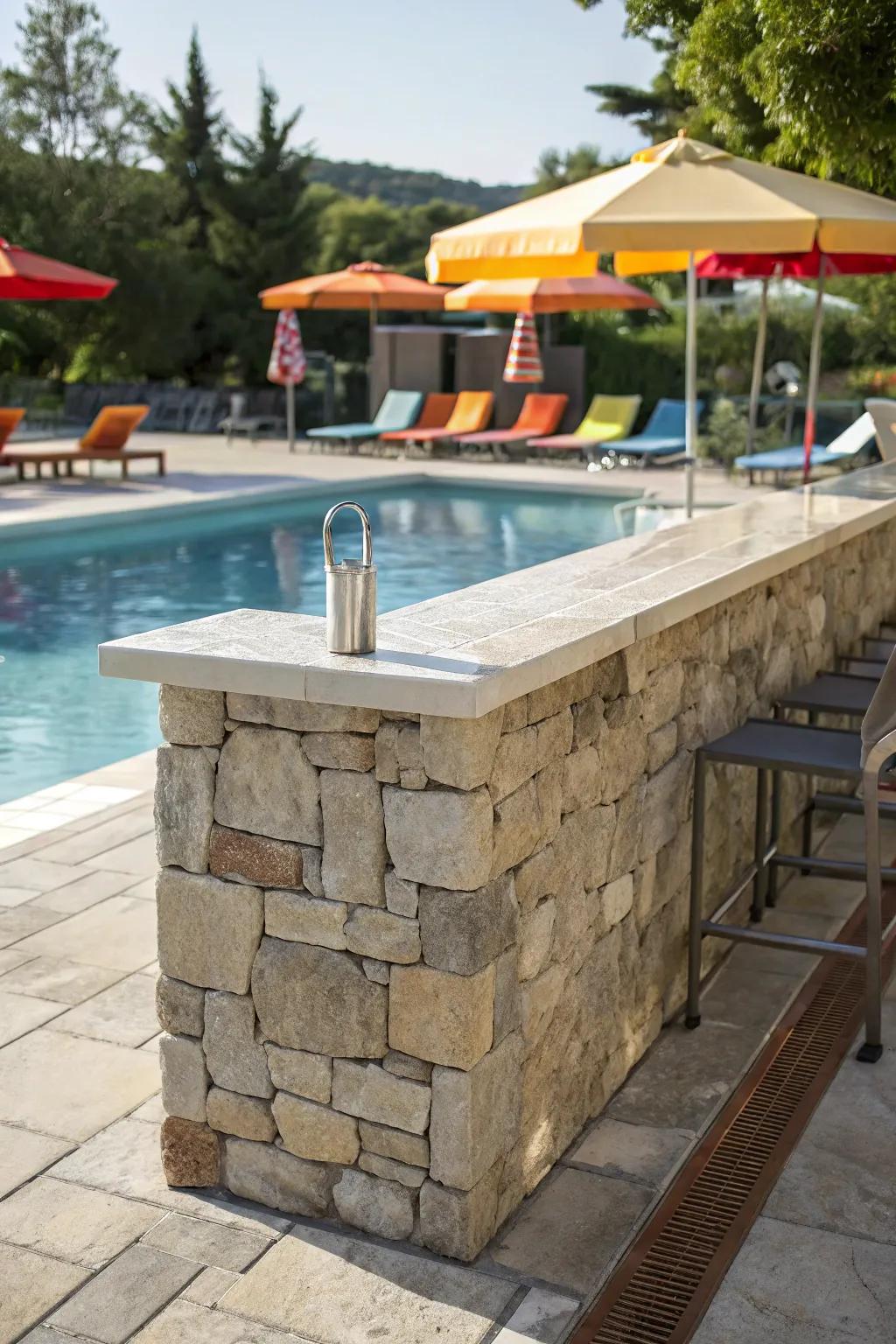 A chic poolside stone bar for ultimate summer gatherings.
