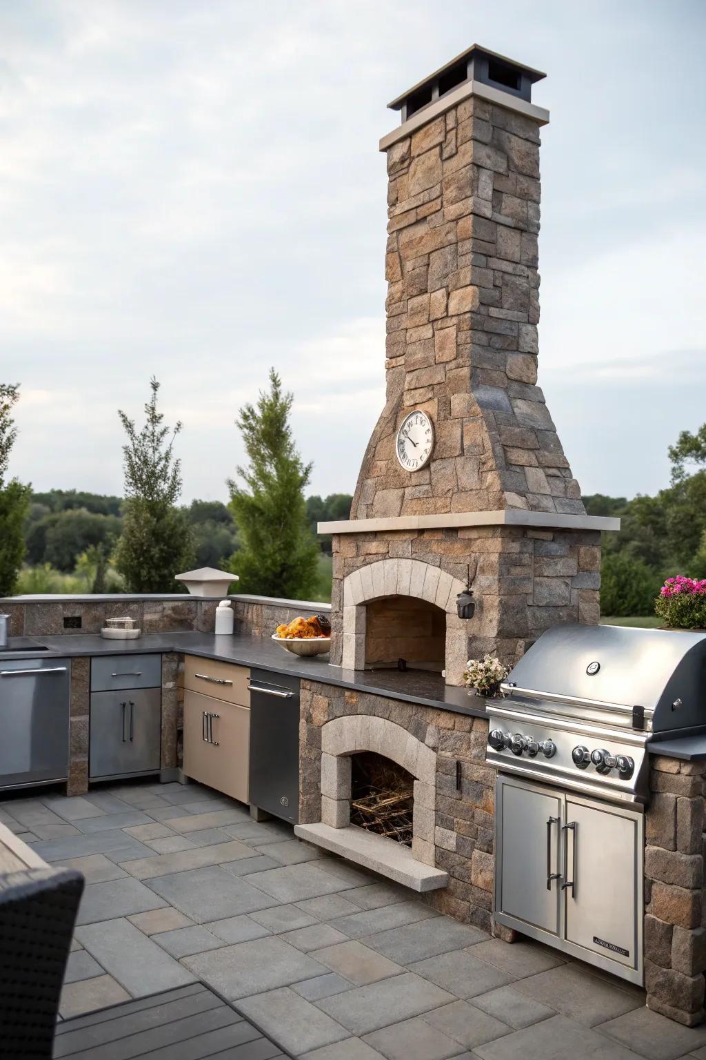 A stone BBQ chimney blends style with practicality, ensuring your outdoor area remains free of smoke.