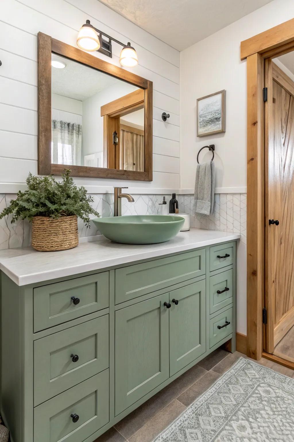 Grey-green delivers a calming, spa-like feel.