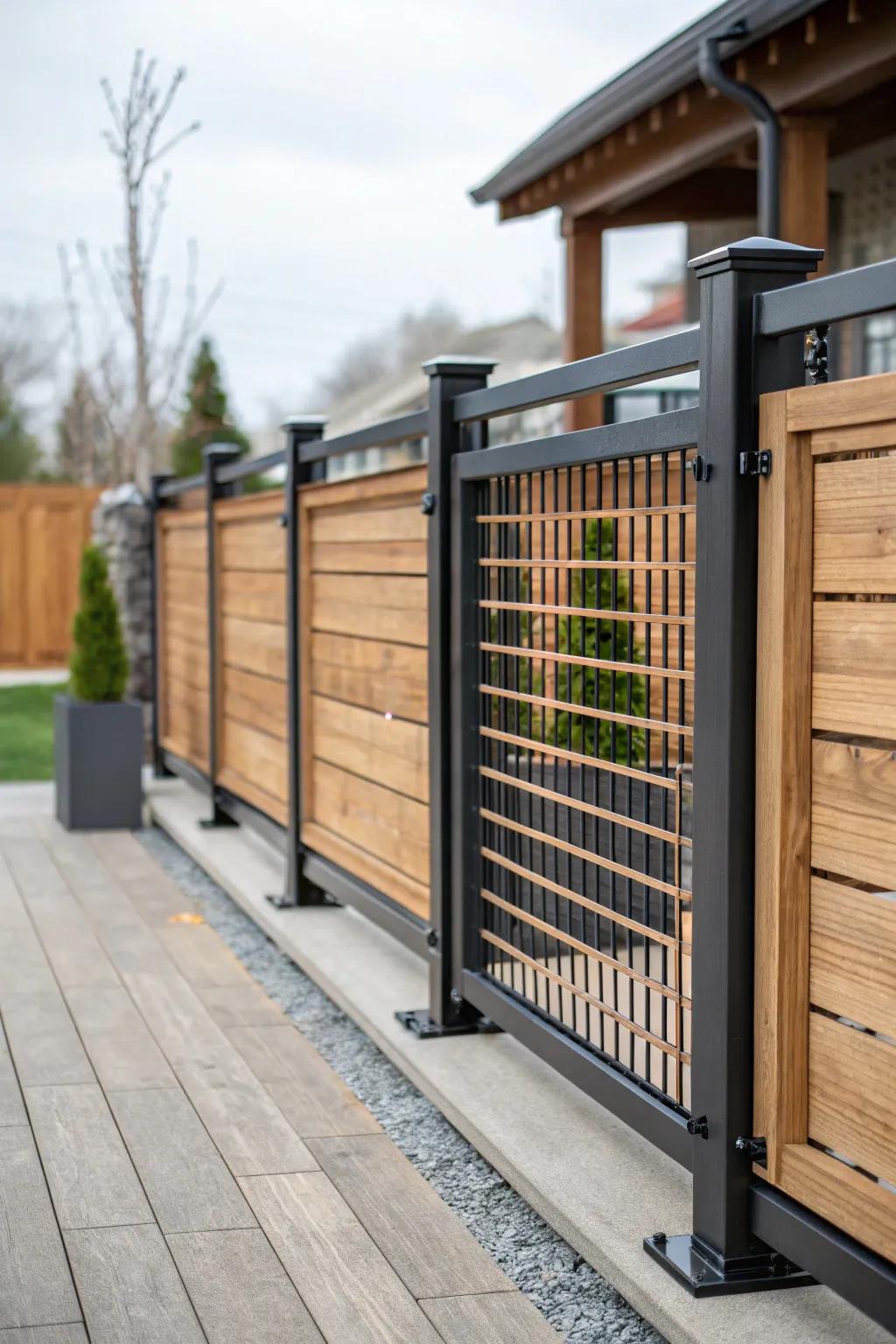 Mix timber and metal for a distinctive patio fence.