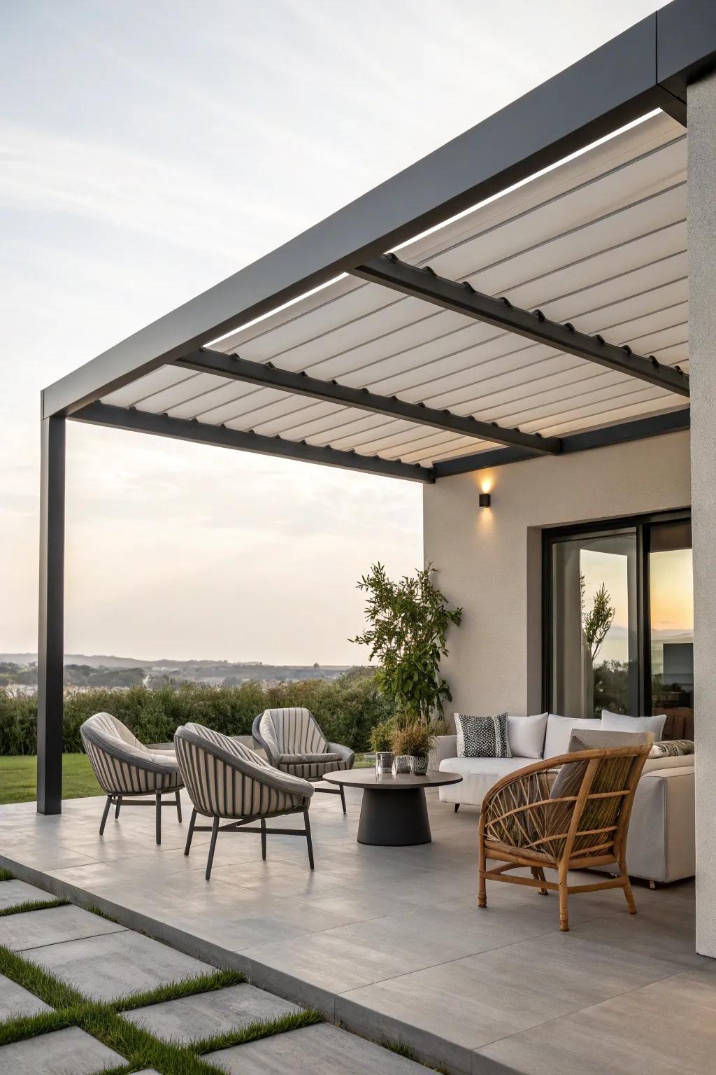 Contemporary forms present sleek, fluid patio visuals.