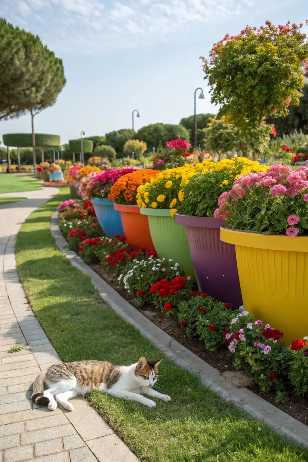 Ornamental containers with animal-safe flowers improve garden appeal.