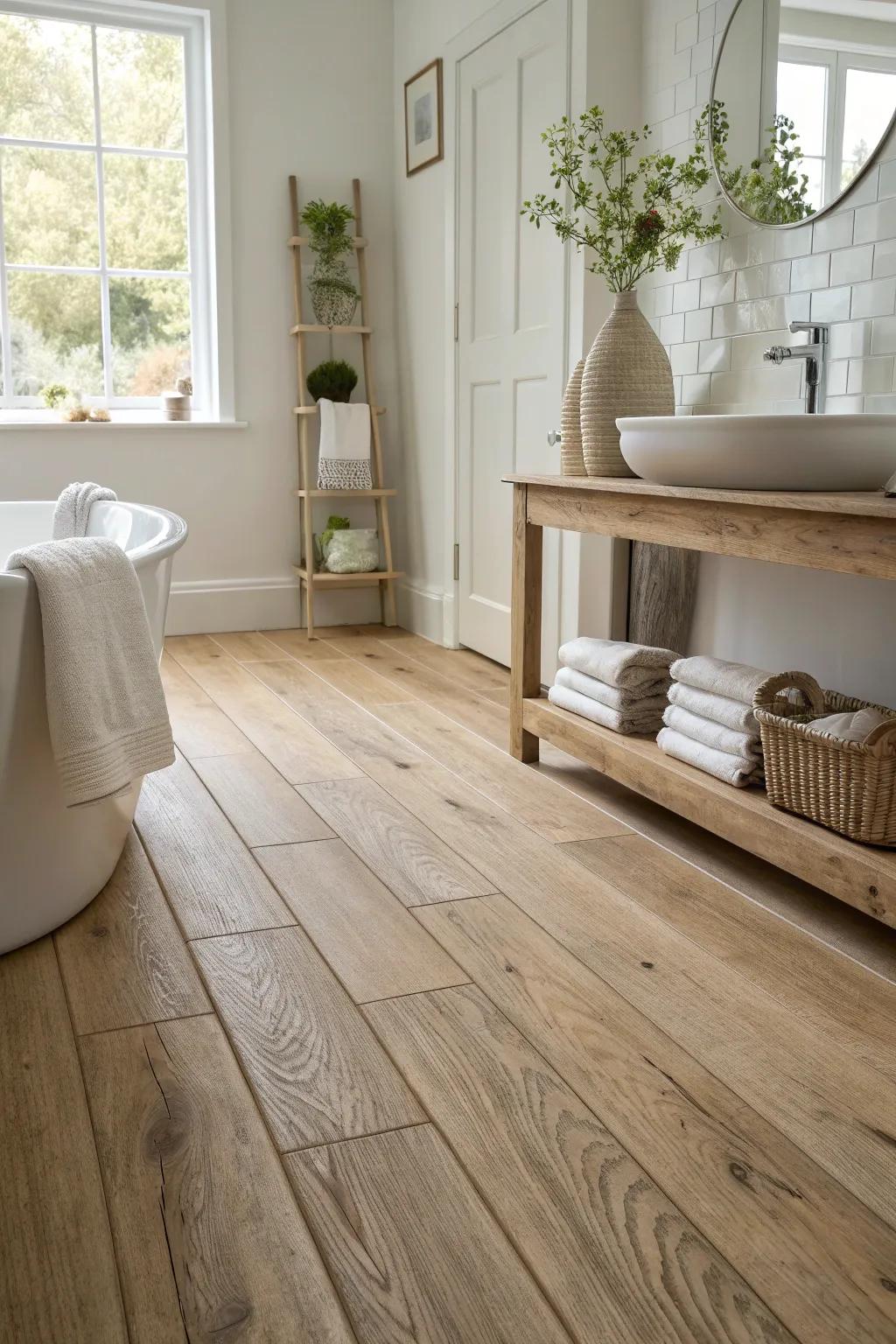 Turn your restroom into a tranquil escape using natural wood shades that soothe all your senses.