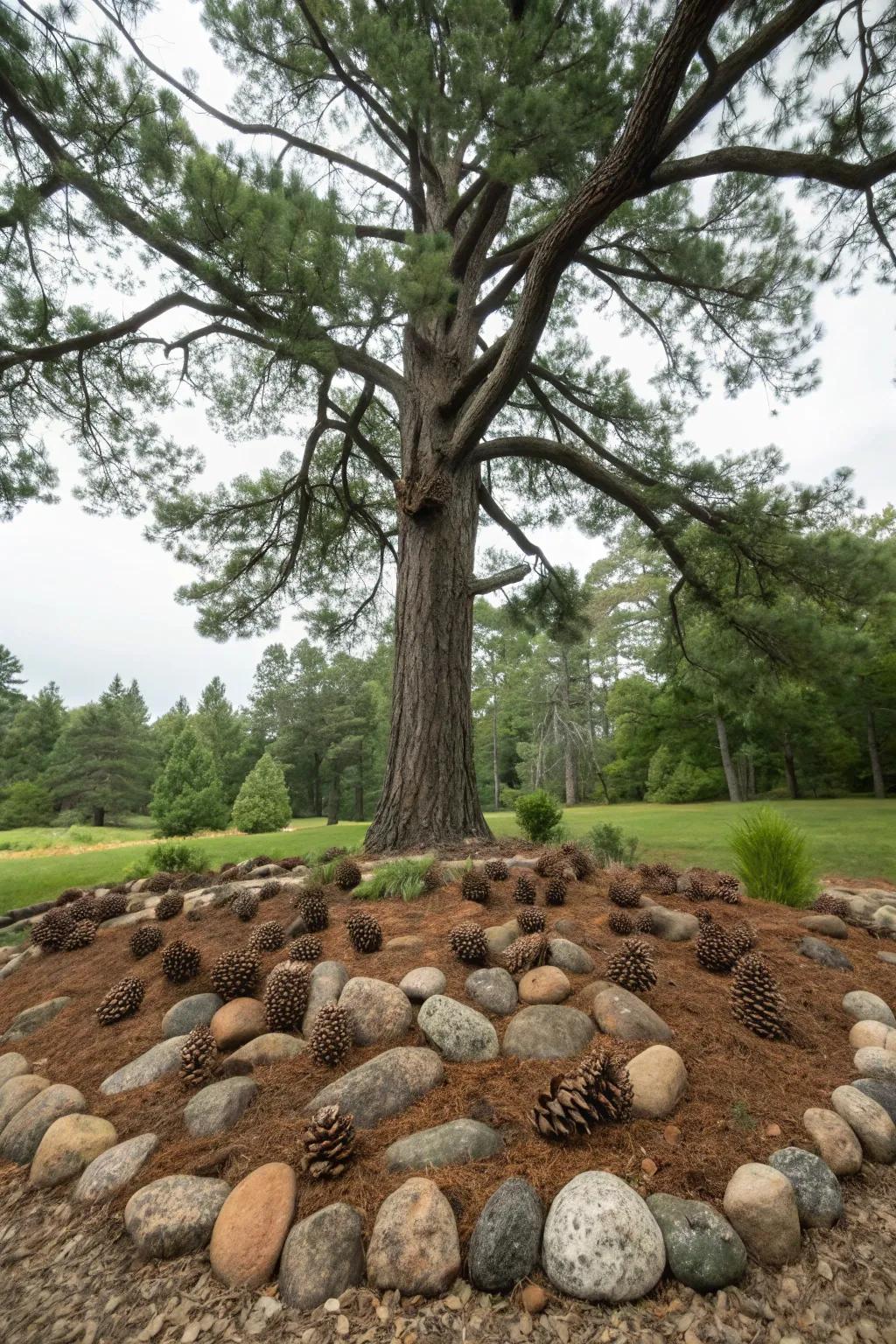Pinecones naturally complement the setting around trees.