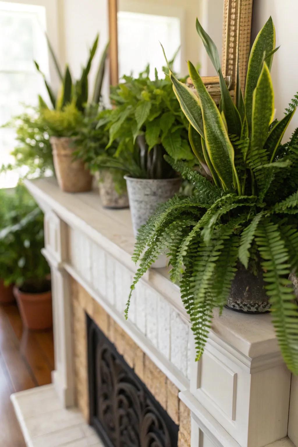Infuse life into your mantel with vibrant greenery.