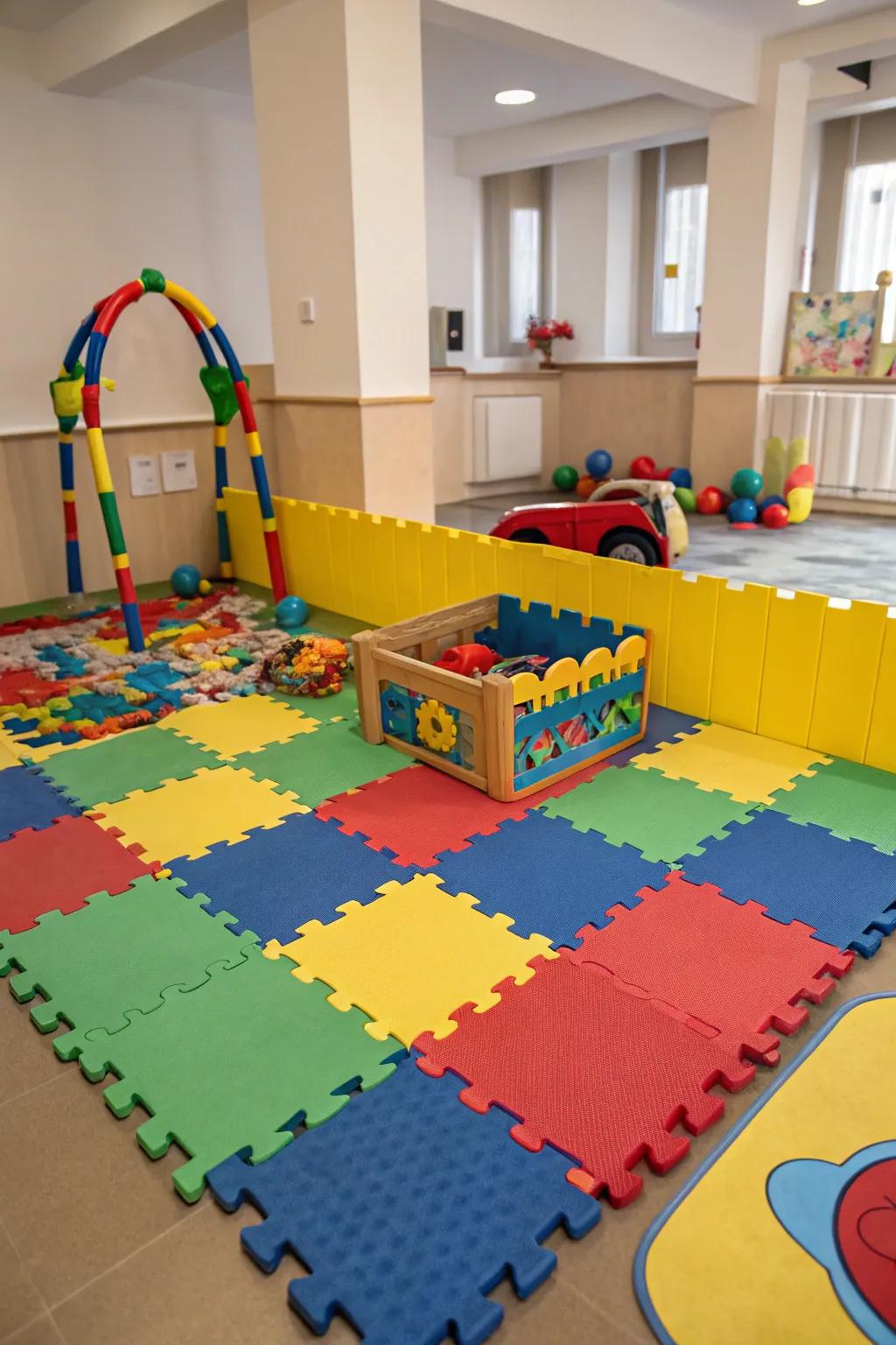 Gentle play mats offer a secure and adaptable area to play.