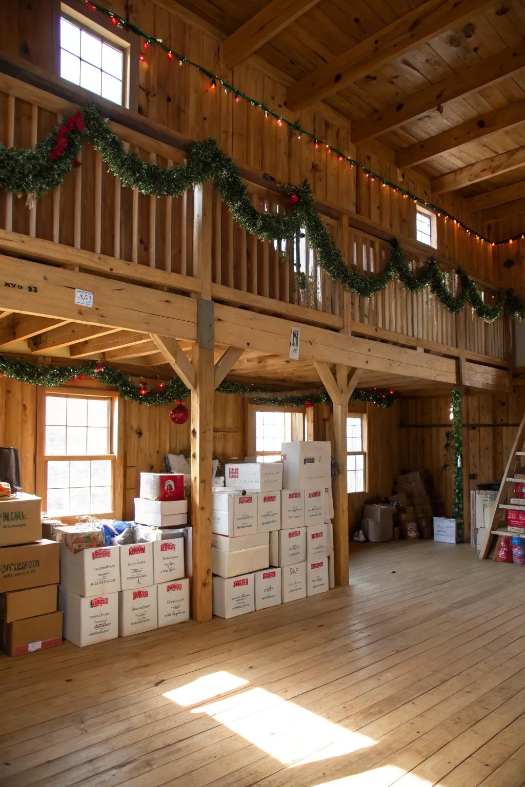 Loft storage efficiently uses vertical space for those hard-to-store items.