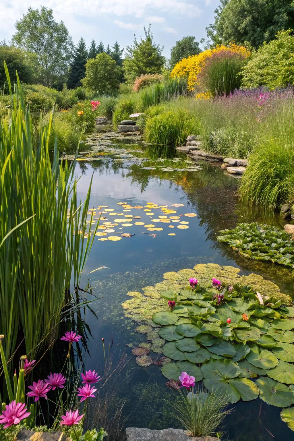 Water-loving flora infuse life and vibrancy into your pond stream.