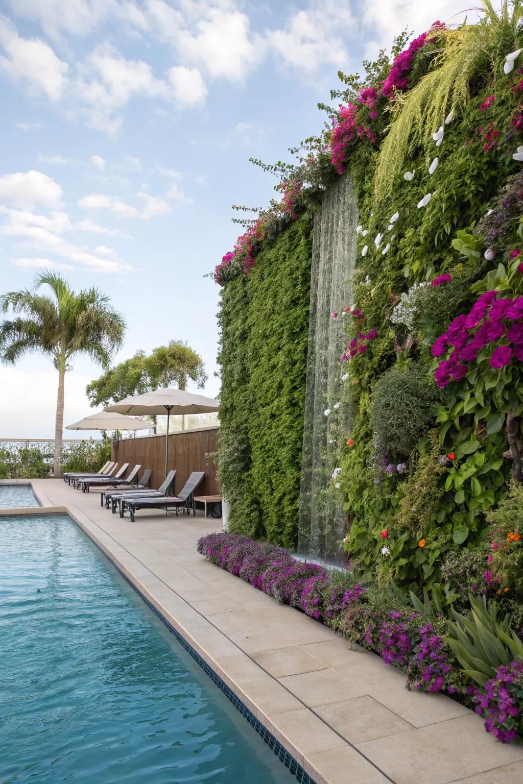 Living walls bring vibrant greenery and a touch of nature to your pool area.