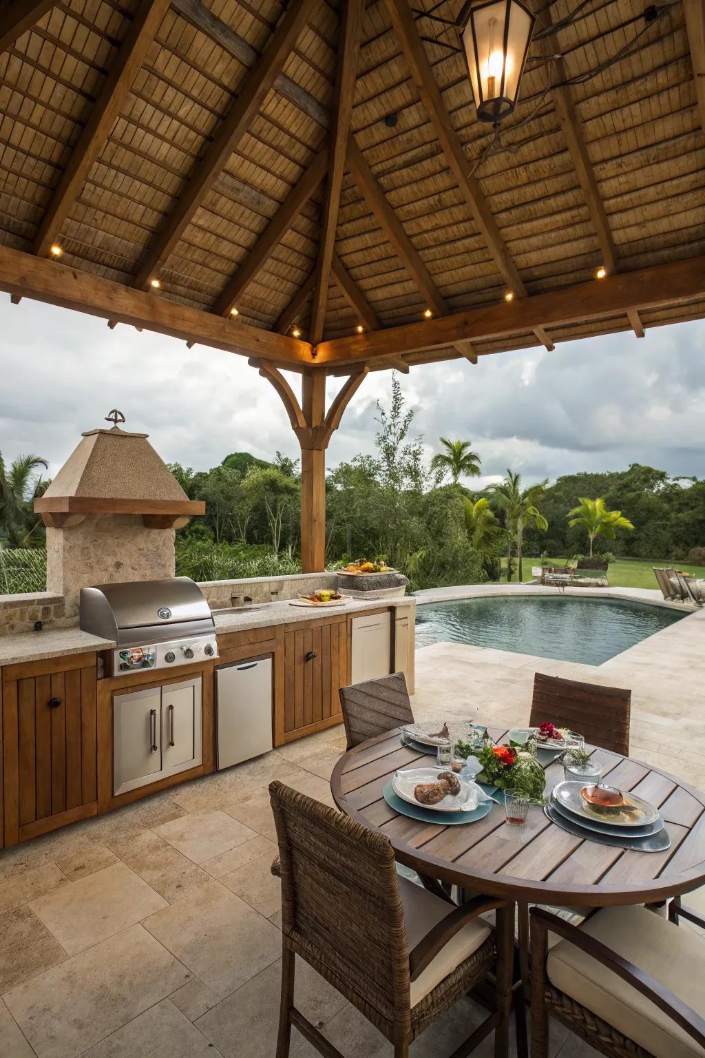 Merge cooking and relaxation with an outdoor kitchen gazebo.
